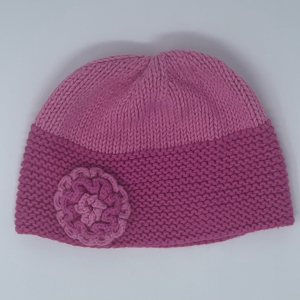 2H KNITS: Pink Knit Hat with Flower 🌸 Size: Kids Large